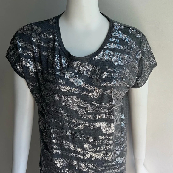 Zebra Sequin One Size Grey & Silver Womens Boxy NYE Top - Picture 2 of 7